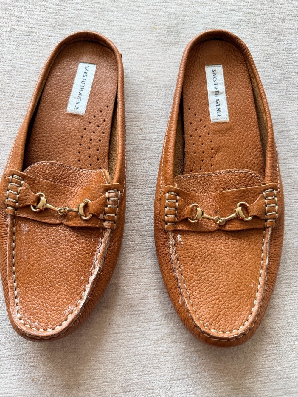 Saks Fifth Avenue Cognac Leather Mules Large